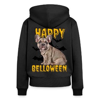 HAPPY BELLOWEEN Halloween Hund Hunde Bulldogge - Frauen Premium Bio Zip Hoodie - Schwarz - Hinten - Julia (174cm)