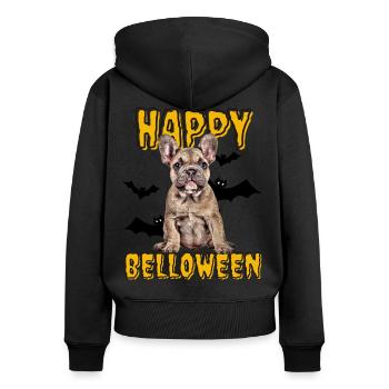 HAPPY BELLOWEEN Halloween Hund Hunde Bulldogge - Frauen Premium Bio Zip Hoodie - Schwarz - Hinten - Julia (174cm)