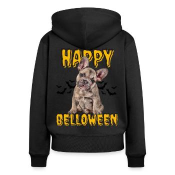 HAPPY BELLOWEEN Halloween Hund Hunde Bulldogge - Frauen Premium Bio Zip Hoodie - Schwarz - Hinten - Julia (174cm)