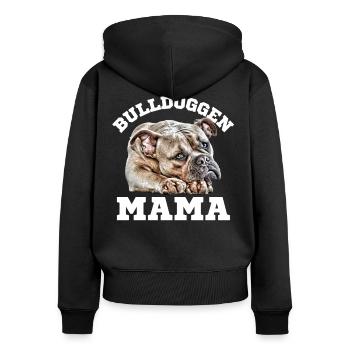 BULLDOGGEN MAMA Hund Hunde Bulldogge - Frauen Premium Bio Zip Hoodie - Schwarz - Hinten - Julia (174cm)