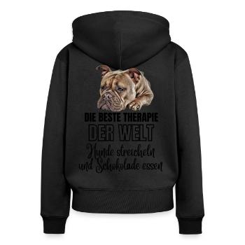 Bulldogge Old English Bulldogge Hund Hunde - Frauen Premium Bio Zip Hoodie - Schwarz - Hinten - Julia (174cm)