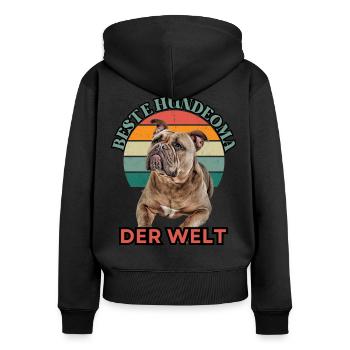 BESTE HUNDEOMA Bulldogge Hund Hunde Old English - Frauen Premium Bio Zip Hoodie - Schwarz - Hinten - Julia (174cm)