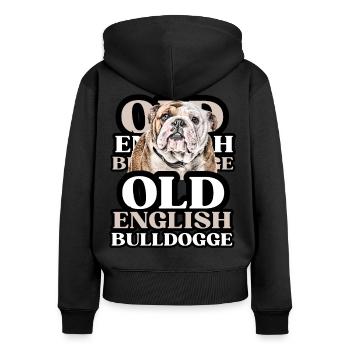 OLD ENGLISH BULLDOG Chien Chiens Bouledogue - Sweat à capuche zippé Premium bio Femme - noir - Dos - Julia (174cm)