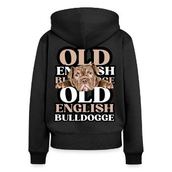 OLD ENGLISH BULLDOG Hund Hunde Bulldogge - Frauen Premium Bio Zip Hoodie - Schwarz - Hinten - Julia (174cm)
