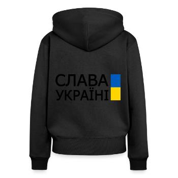 Slava ukraini - Frauen Premium Bio Zip Hoodie - Schwarz - Hinten - Julia (174cm)