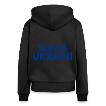 Slava ukraini - Frauen Premium Bio Zip Hoodie - Schwarz - Hinten - Julia (174cm)