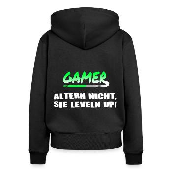 GAMER alter nicht sie leveln up - Frauen Premium Bio Zip Hoodie - Schwarz - Hinten - Julia (174cm)