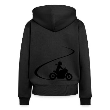Biker in curve chopper motorcyclist cruiser - Women's Premium Organic Zip Hoodie - black - Back - Julia (174cm)