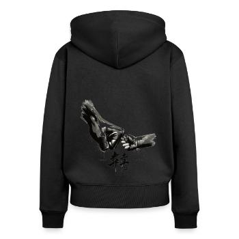 Zusammen Unschlagbar: Generationen-Faustbump - Frauen Premium Bio Zip Hoodie - Schwarz - Hinten - Julia (174cm)