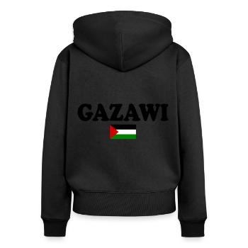 Gazawi gaza - Frauen Premium Bio Zip Hoodie - Schwarz - Hinten - Julia (174cm)