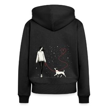 Herzverbindung – Frauchen mit Hund - Frauen Premium Bio Zip Hoodie - Schwarz - Hinten - Julia (174cm)