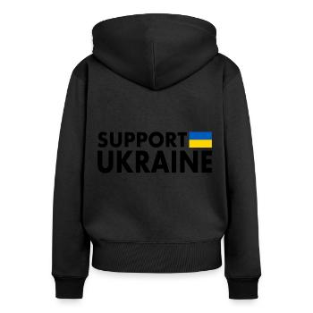 Support ukraine - Frauen Premium Bio Zip Hoodie - Schwarz - Hinten - Julia (174cm)