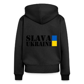 Slava ukraini - Frauen Premium Bio Zip Hoodie - Schwarz - Hinten - Julia (174cm)