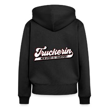 Truckerin ... Sport ist Transport Farben änderbar - Frauen Premium Bio Zip Hoodie - Schwarz - Hinten - Julia (174cm)