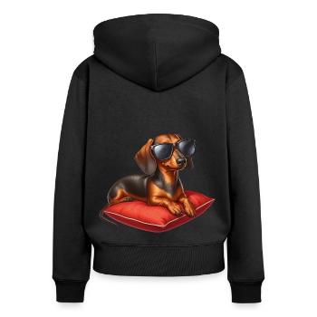 Dackelwelpe mit Sonnenbrille - Frauen Premium Bio Zip Hoodie - Schwarz - Hinten - Julia (174cm)