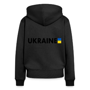 Ukraine - Frauen Premium Bio Zip Hoodie - Schwarz - Hinten - Julia (174cm)