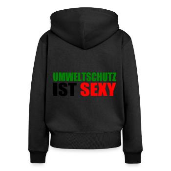 Umweltschutz - Frauen Premium Bio Zip Hoodie - Schwarz - Hinten - Julia (174cm)
