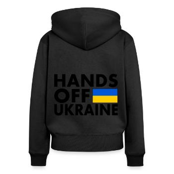 hands off ukraine - Frauen Premium Bio Zip Hoodie - Schwarz - Hinten - Julia (174cm)