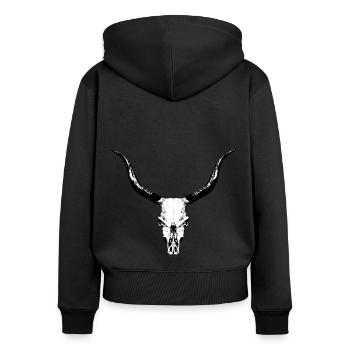 Rinderschädel / Knochenschädel von einem Stier - Frauen Premium Bio Zip Hoodie - Schwarz - Hinten - Julia (174cm)