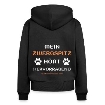 mein zwergspitz hört hunde spruch geschenk idee - Frauen Premium Bio Zip Hoodie - Schwarz - Hinten - Julia (174cm)