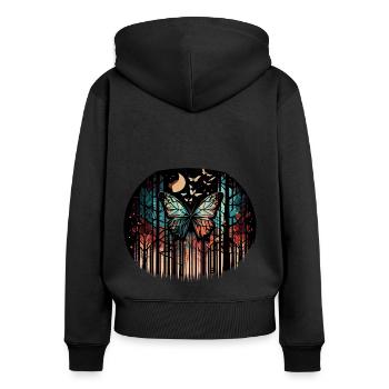 Geometrischer Schmetterling mit Mond im Wald - Frauen Premium Bio Zip Hoodie - Schwarz - Hinten - Julia (174cm)