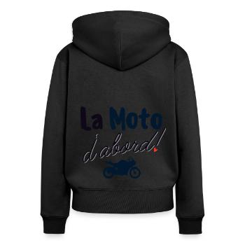 La moto d'abord - Sweat à capuche zippé Premium bio Femme - noir - Dos - Julia (174cm)
