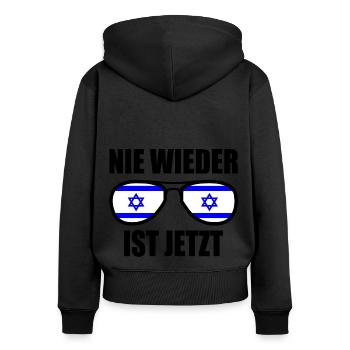 Nie wieder ist jetzt - Frauen Premium Bio Zip Hoodie - Schwarz - Hinten - Julia (174cm)