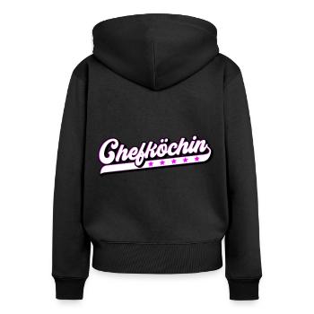 Farben änderbar | Chefköchin - Frauen Premium Bio Zip Hoodie - Schwarz - Hinten - Julia (174cm)