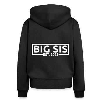 Big Sis Est. 2023 Grossesse promue à Big Sister - Sweat à capuche zippé Premium bio Femme - noir - Dos - Julia (174cm)