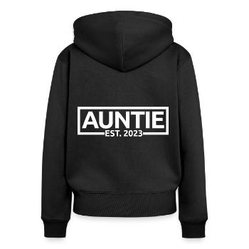 Auntie Est. 2023, Auntie To Be, Pregnancy Reveal - Women's Premium Organic Zip Hoodie - black - Back - Julia (174cm)