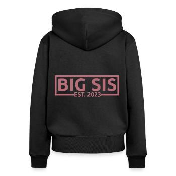 Big Sis Est. 2023 Grossesse promue à Big Sister - Sweat à capuche zippé Premium bio Femme - noir - Dos - Julia (174cm)