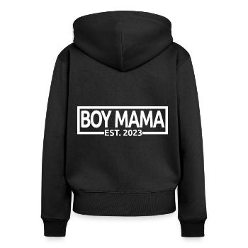Boy Mama Est. 2023 Baby Shower Pregnancy Reveal - Women's Premium Organic Zip Hoodie - black - Back - Julia (174cm)
