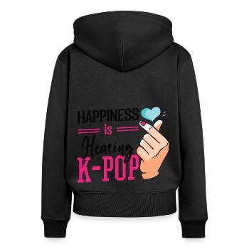 Le bonheur, c’est d’entendre le symbole du doigt du cœur K-Pop - Sweat à capuche zippé Premium bio Femme - noir - Dos - Julia (174cm)