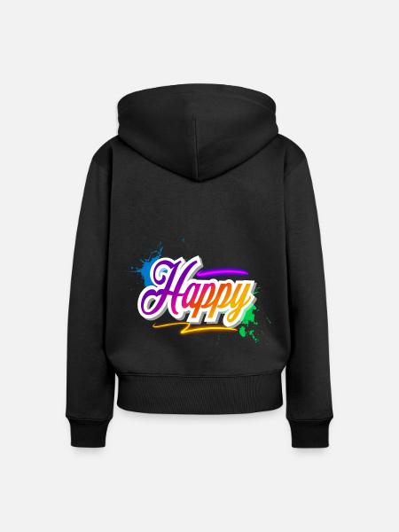 Happy - Frauen Premium Bio Zip Hoodie - Schwarz