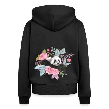 Panda with Flowers Watercolor Design Gift Idea - Women's Premium Organic Zip Hoodie - black - Back - Julia (174cm)