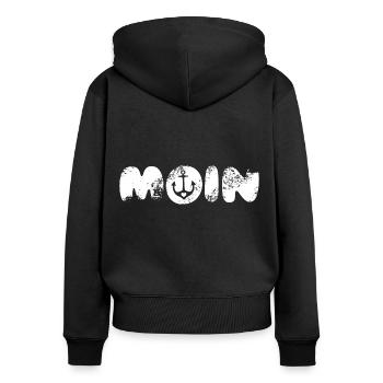 Moin - Frauen Premium Bio Zip Hoodie - Schwarz - Hinten - Julia (174cm)