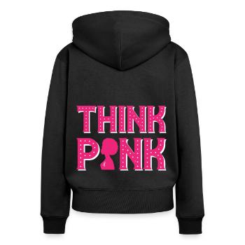 Think Pink October Month Breast Cancer Awareness - Frauen Premium Bio Zip Hoodie - Schwarz - Hinten - Julia (174cm)