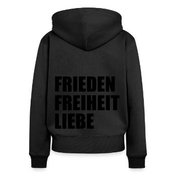 Frieden freiheit liebe - Frauen Premium Bio Zip Hoodie - Schwarz - Hinten - Julia (174cm)