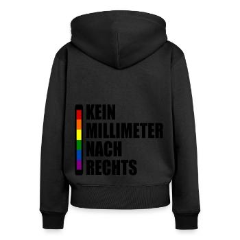 kein millimeter nach rechts - Frauen Premium Bio Zip Hoodie - Schwarz - Hinten - Julia (174cm)
