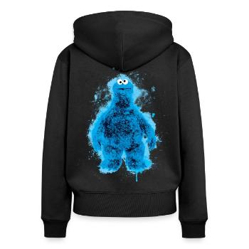 Sesamstraße Krümelmonster Farbspritzer - Frauen Premium Bio Zip Hoodie - Schwarz - Hinten - Julia (174cm)