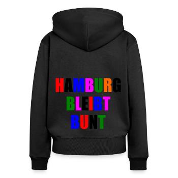 hamburg bleibt bunt - Frauen Premium Bio Zip Hoodie - Schwarz - Hinten - Julia (174cm)