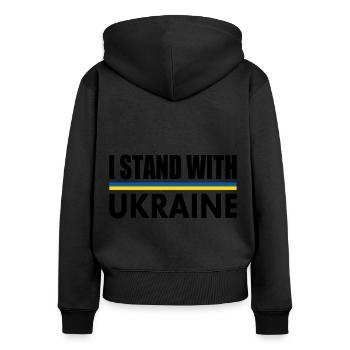 I stand with ukraine - Frauen Premium Bio Zip Hoodie - Schwarz - Hinten - Julia (174cm)