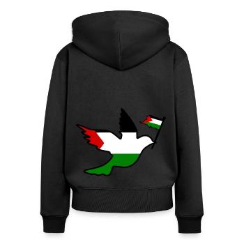 Free palestine - Sweat à capuche zippé Premium bio Femme - noir - Dos - Julia (174cm)