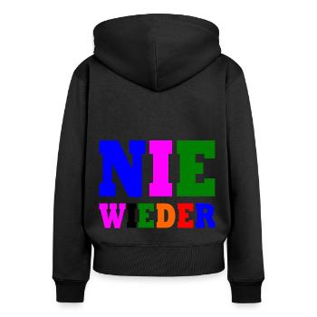Nie wieder - Frauen Premium Bio Zip Hoodie - Schwarz - Hinten - Julia (174cm)