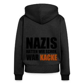 nazis hatten wir schon war kacke - Frauen Premium Bio Zip Hoodie - Schwarz - Hinten - Julia (174cm)