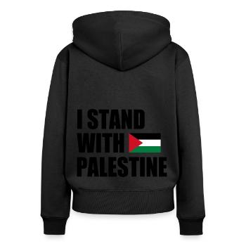 I stand with palestine - Sweat à capuche zippé Premium bio Femme - noir - Dos - Julia (174cm)