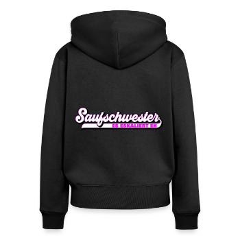 Farben änderbar | Saufschwester Saufen Sis - Frauen Premium Bio Zip Hoodie - Schwarz - Hinten - Julia (174cm)