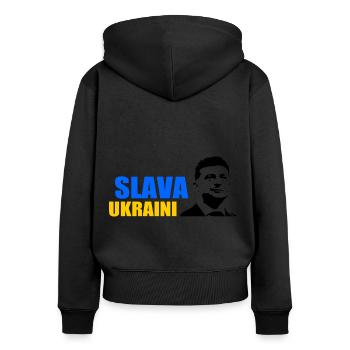 Slava ukraini - Frauen Premium Bio Zip Hoodie - Schwarz - Hinten - Julia (174cm)
