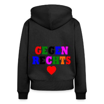 Gegen rechts - Frauen Premium Bio Zip Hoodie - Schwarz - Hinten - Julia (174cm)