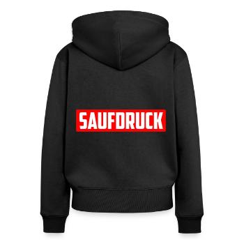 Saufdruck | SAUFEN - cooles Party Design. - Frauen Premium Bio Zip Hoodie - Schwarz - Hinten - Julia (174cm)